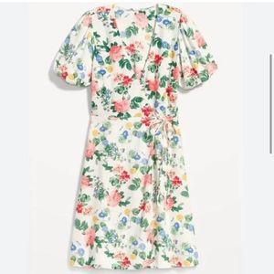 Old Navy White Floral Midi Dress with Pink, Blue & Yellow Flowers
